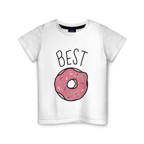 Детская футболка хлопок с принтом best friends в Санкт-Петербурге, 100% хлопок | круглый вырез горловины, полуприлегающий силуэт, длина до линии бедер | coffee | donuts | food | friends | друзья | кофе | парные | пончик