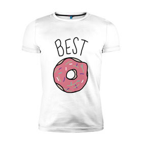 Мужская футболка премиум с принтом best friends в Санкт-Петербурге, 92% хлопок, 8% лайкра | приталенный силуэт, круглый вырез ворота, длина до линии бедра, короткий рукав | coffee | donuts | food | friends | друзья | кофе | парные | пончик