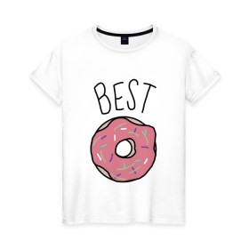 Женская футболка хлопок с принтом best friends в Санкт-Петербурге, 100% хлопок | прямой крой, круглый вырез горловины, длина до линии бедер, слегка спущенное плечо | coffee | donuts | food | friends | друзья | кофе | парные | пончик