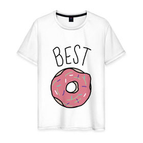 Мужская футболка хлопок с принтом best friends в Санкт-Петербурге, 100% хлопок | прямой крой, круглый вырез горловины, длина до линии бедер, слегка спущенное плечо. | coffee | donuts | food | friends | друзья | кофе | парные | пончик