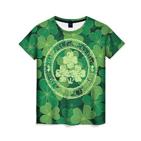 Женская футболка 3D с принтом Ireland, Happy St. Patrick`s Day в Санкт-Петербурге, 100% полиэфир ( синтетическое хлопкоподобное полотно) | прямой крой, круглый вырез горловины, длина до линии бедер | Тематика изображения на принте: background | clover | four | green | happy st. patricks day | holiday | ireland | leaf | petal | plant | print | зеленый | ирландия | клевер | лепесток | лист | печать | праздник | растение | счастливого святого патрика | фон | четыре