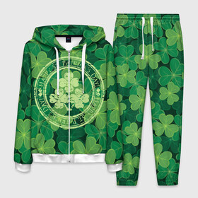 Мужской костюм 3D с принтом Ireland Happy St Patricks Day в Санкт-Петербурге, 100% полиэстер | Манжеты и пояс оформлены тканевой резинкой, двухслойный капюшон со шнурком для регулировки, карманы спереди | background | clover | four | green | happy st. patricks day | holiday | ireland | leaf | petal | plant | print | зеленый | ирландия | клевер | лепесток | лист | печать | праздник | растение | счастливого святого патрика | фон | четыре