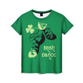 Женская футболка 3D с принтом Ireland, Irish dance в Санкт-Петербурге, 100% полиэфир ( синтетическое хлопкоподобное полотно) | прямой крой, круглый вырез горловины, длина до линии бедер | background | black | clover | dance | green | ireland | irish | petal | soft shoes | зеленый | ирландия | ирландский | клевер | лепесток | мягкая | обувь | танец | фон | черная