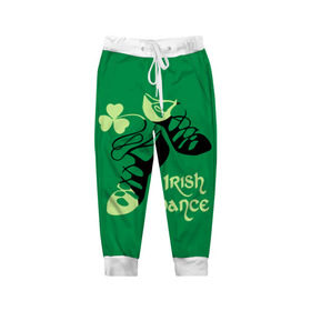 Детские брюки 3D с принтом Ireland, Irish dance в Санкт-Петербурге, 100% полиэстер | манжеты по низу, эластичный пояс регулируется шнурком, по бокам два кармана без застежек, внутренняя часть кармана из мелкой сетки | background | black | clover | dance | green | ireland | irish | petal | soft shoes | зеленый | ирландия | ирландский | клевер | лепесток | мягкая | обувь | танец | фон | черная
