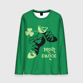 Мужской лонгслив 3D с принтом Ireland, Irish dance в Санкт-Петербурге, 100% полиэстер | длинные рукава, круглый вырез горловины, полуприлегающий силуэт | background | black | clover | dance | green | ireland | irish | petal | soft shoes | зеленый | ирландия | ирландский | клевер | лепесток | мягкая | обувь | танец | фон | черная
