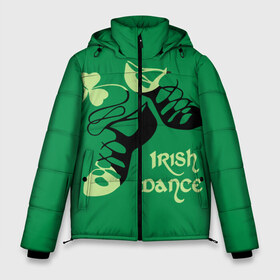 Мужская зимняя куртка 3D с принтом Ireland Irish dance в Санкт-Петербурге, верх — 100% полиэстер; подкладка — 100% полиэстер; утеплитель — 100% полиэстер | длина ниже бедра, свободный силуэт Оверсайз. Есть воротник-стойка, отстегивающийся капюшон и ветрозащитная планка. 

Боковые карманы с листочкой на кнопках и внутренний карман на молнии. | background | black | clover | dance | green | ireland | irish | petal | soft shoes | зеленый | ирландия | ирландский | клевер | лепесток | мягкая | обувь | танец | фон | черная