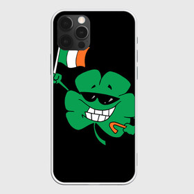 Чехол для iPhone 12 Pro с принтом Ирландия, клевер с флагом в Санкт-Петербурге, силикон | область печати: задняя сторона чехла, без боковых панелей | animation | background | black | clover | flag | ireland | smile | stick | teeth | анимация | зубы | ирландия | клевер | очки | палка | улыбка | флаг | фон | черный