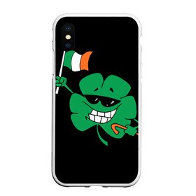 Чехол для iPhone XS Max матовый с принтом Ирландия клевер с флагом в Санкт-Петербурге, Силикон | Область печати: задняя сторона чехла, без боковых панелей | animation | background | black | clover | flag | ireland | smile | stick | teeth | анимация | зубы | ирландия | клевер | очки | палка | улыбка | флаг | фон | черный