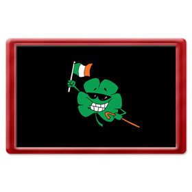 Магнит 45*70 с принтом Ирландия, клевер с флагом в Санкт-Петербурге, Пластик | Размер: 78*52 мм; Размер печати: 70*45 | animation | background | black | clover | flag | ireland | smile | stick | teeth | анимация | зубы | ирландия | клевер | очки | палка | улыбка | флаг | фон | черный