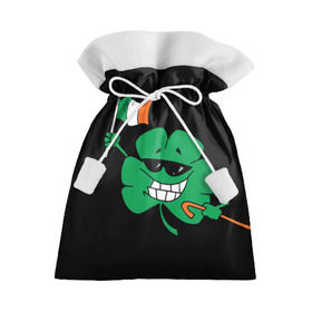 Подарочный 3D мешок с принтом Ирландия, клевер с флагом в Санкт-Петербурге, 100% полиэстер | Размер: 29*39 см | animation | background | black | clover | flag | ireland | smile | stick | teeth | анимация | зубы | ирландия | клевер | очки | палка | улыбка | флаг | фон | черный