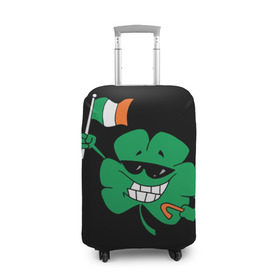 Чехол для чемодана 3D с принтом Ирландия, клевер с флагом в Санкт-Петербурге, 86% полиэфир, 14% спандекс | двустороннее нанесение принта, прорези для ручек и колес | animation | background | black | clover | flag | ireland | smile | stick | teeth | анимация | зубы | ирландия | клевер | очки | палка | улыбка | флаг | фон | черный