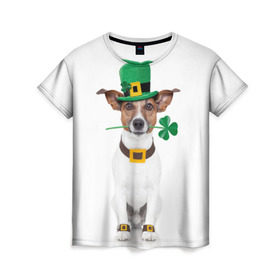 Женская футболка 3D с принтом Ирландия в Санкт-Петербурге, 100% полиэфир ( синтетическое хлопкоподобное полотно) | прямой крой, круглый вырез горловины, длина до линии бедер | animal | breed | clover | dog | folk | fun | funny | hat | hero | ireland | irish | saint patrick | герой | животное | ирландия | ирландский | клевер | народный | порода | прикол | святой патрик | собака | шляпа | шутка