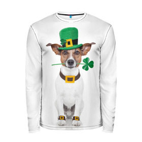 Мужской лонгслив 3D с принтом Ирландия в Санкт-Петербурге, 100% полиэстер | длинные рукава, круглый вырез горловины, полуприлегающий силуэт | animal | breed | clover | dog | folk | fun | funny | hat | hero | ireland | irish | saint patrick | герой | животное | ирландия | ирландский | клевер | народный | порода | прикол | святой патрик | собака | шляпа | шутка