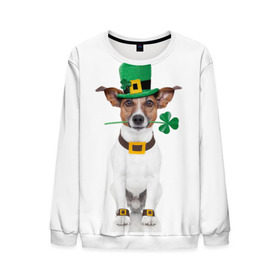 Мужской свитшот 3D с принтом Ирландия в Санкт-Петербурге, 100% полиэстер с мягким внутренним слоем | круглый вырез горловины, мягкая резинка на манжетах и поясе, свободная посадка по фигуре | animal | breed | clover | dog | folk | fun | funny | hat | hero | ireland | irish | saint patrick | герой | животное | ирландия | ирландский | клевер | народный | порода | прикол | святой патрик | собака | шляпа | шутка