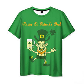 Мужская футболка 3D с принтом Ирландия в Санкт-Петербурге, 100% полиэфир | прямой крой, круглый вырез горловины, длина до линии бедер | Тематика изображения на принте: irish | st. patricks day | зеленый | ирландец | лепрекон
