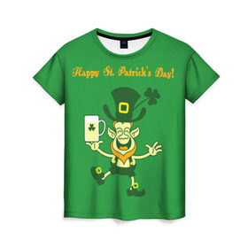 Женская футболка 3D с принтом Ирландия в Санкт-Петербурге, 100% полиэфир ( синтетическое хлопкоподобное полотно) | прямой крой, круглый вырез горловины, длина до линии бедер | Тематика изображения на принте: irish | st. patricks day | зеленый | ирландец | лепрекон