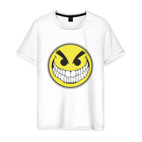 Мужская футболка хлопок с принтом Злой смайл в Санкт-Петербурге, 100% хлопок | прямой крой, круглый вырез горловины, длина до линии бедер, слегка спущенное плечо. | зло | смайл | эмоджи