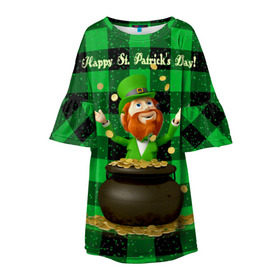 Детское платье 3D с принтом Ирландия в Санкт-Петербурге, 100% полиэстер | прямой силуэт, чуть расширенный к низу. Круглая горловина, на рукавах — воланы | irish | st. patricks day | зеленый | ирландец | лепрекон