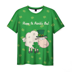 Мужская футболка 3D с принтом Ирландия в Санкт-Петербурге, 100% полиэфир | прямой крой, круглый вырез горловины, длина до линии бедер | irish | sheep | st. patricks day | зеленый | ирландец | лепрекон | оваечка | овца