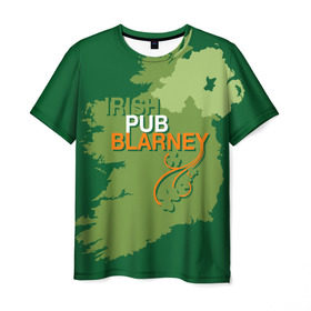 Мужская футболка 3D с принтом Irish pub Blarney в Санкт-Петербурге, 100% полиэфир | прямой крой, круглый вырез горловины, длина до линии бедер | Тематика изображения на принте: bar | blarney | ireland | irish | map | pub | wasps | бар | ирландия | ирландский | карта | остров