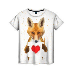 Женская футболка 3D с принтом Влюбленная лиса в Санкт-Петербурге, 100% полиэфир ( синтетическое хлопкоподобное полотно) | прямой крой, круглый вырез горловины, длина до линии бедер | animal | beast | fox | heart | love | orange | животное | зверь | лис | лиса | личиска | любовь | рыжая | сердце