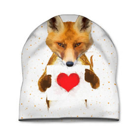 Шапка 3D с принтом Влюбленная лиса в Санкт-Петербурге, 100% полиэстер | универсальный размер, печать по всей поверхности изделия | animal | beast | fox | heart | love | orange | животное | зверь | лис | лиса | личиска | любовь | рыжая | сердце