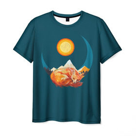 Мужская футболка 3D с принтом Лиса под солнцем в Санкт-Петербурге, 100% полиэфир | прямой крой, круглый вырез горловины, длина до линии бедер | animal | beast | fox | heart | love | orange | животное | зверь | лис | лиса | личиска | любовь | природа | рыжая | сердце | солнце