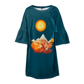 Детское платье 3D с принтом Лиса под солнцем в Санкт-Петербурге, 100% полиэстер | прямой силуэт, чуть расширенный к низу. Круглая горловина, на рукавах — воланы | animal | beast | fox | heart | love | orange | животное | зверь | лис | лиса | личиска | любовь | природа | рыжая | сердце | солнце