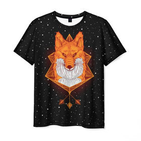 Мужская футболка 3D с принтом Огненный лис в Санкт-Петербурге, 100% полиэфир | прямой крой, круглый вырез горловины, длина до линии бедер | animal | beast | fox | heart | love | orange | животное | зверь | лис | лиса | личиска | любовь | огонь | пламя | рыжая | сердце