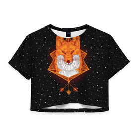 Женская футболка 3D укороченная с принтом Огненный лис в Санкт-Петербурге, 100% полиэстер | круглая горловина, длина футболки до линии талии, рукава с отворотами | animal | beast | fox | heart | love | orange | животное | зверь | лис | лиса | личиска | любовь | огонь | пламя | рыжая | сердце