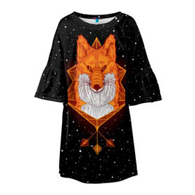 Детское платье 3D с принтом Огненный лис в Санкт-Петербурге, 100% полиэстер | прямой силуэт, чуть расширенный к низу. Круглая горловина, на рукавах — воланы | animal | beast | fox | heart | love | orange | животное | зверь | лис | лиса | личиска | любовь | огонь | пламя | рыжая | сердце