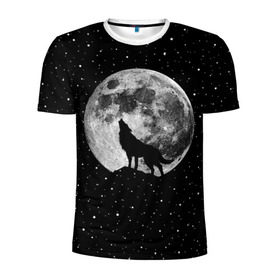 Мужская футболка 3D спортивная с принтом Лунный волк в Санкт-Петербурге, 100% полиэстер с улучшенными характеристиками | приталенный силуэт, круглая горловина, широкие плечи, сужается к линии бедра | animal | beast | cosmic | galaxy | moon | planet | rage | roar | space | star | universe | wild | wolf | волк | вселенная | галактика | животное | звезды | зверь | космос | луна | планета | рык | ярость