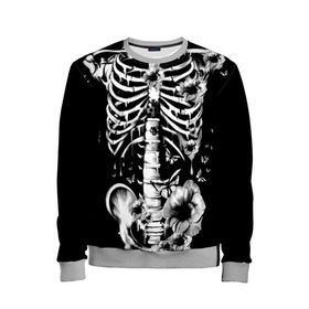 Детский свитшот 3D с принтом Floral Skeleton в Санкт-Петербурге, 100% полиэстер | свободная посадка, прямой крой, мягкая тканевая резинка на рукавах и понизу свитшота | art | bone | dark | death | fashion | flower | hipster | skelet | skull | арт | грудь | кости | мода | ребра | скелет | стиль | темный | хипстер | цвет | череп