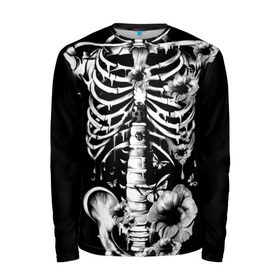 Мужской лонгслив 3D с принтом Floral Skeleton в Санкт-Петербурге, 100% полиэстер | длинные рукава, круглый вырез горловины, полуприлегающий силуэт | art | bone | dark | death | fashion | flower | hipster | skelet | skull | арт | грудь | кости | мода | ребра | скелет | стиль | темный | хипстер | цвет | череп