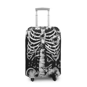 Чехол для чемодана 3D с принтом Floral Skeleton в Санкт-Петербурге, 86% полиэфир, 14% спандекс | двустороннее нанесение принта, прорези для ручек и колес | art | bone | dark | death | fashion | flower | hipster | skelet | skull | арт | грудь | кости | мода | ребра | скелет | стиль | темный | хипстер | цвет | череп