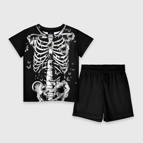Детский костюм с шортами 3D с принтом Floral Skeleton в Санкт-Петербурге,  |  | art | bone | dark | death | fashion | flower | hipster | skelet | skull | арт | грудь | кости | мода | ребра | скелет | стиль | темный | хипстер | цвет | череп