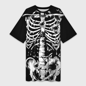 Платье-футболка 3D с принтом Floral Skeleton в Санкт-Петербурге,  |  | art | bone | dark | death | fashion | flower | hipster | skelet | skull | арт | грудь | кости | мода | ребра | скелет | стиль | темный | хипстер | цвет | череп