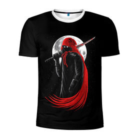 Мужская футболка 3D спортивная с принтом Лунный убийца в Санкт-Петербурге, 100% полиэстер с улучшенными характеристиками | приталенный силуэт, круглая горловина, широкие плечи, сужается к линии бедра | moon | ninja | warrior | воин | звезды | луна | ниндзя