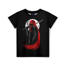Детская футболка 3D с принтом Лунный убийца в Санкт-Петербурге, 100% гипоаллергенный полиэфир | прямой крой, круглый вырез горловины, длина до линии бедер, чуть спущенное плечо, ткань немного тянется | moon | ninja | warrior | воин | звезды | луна | ниндзя