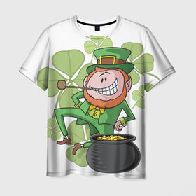 Мужская футболка 3D с принтом Ирландия в Санкт-Петербурге, 100% полиэфир | прямой крой, круглый вырез горловины, длина до линии бедер | Тематика изображения на принте: clover | gold | green | irish | money | st. patrick | деньги | зелёный | золото | ирландская | клевер | лепрекон