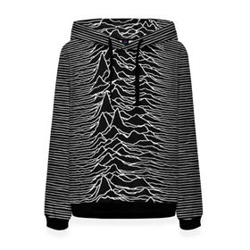 Женская толстовка 3D с принтом Joy Division. Unknown Pleasures в Санкт-Петербурге, 100% полиэстер  | двухслойный капюшон со шнурком для регулировки, мягкие манжеты на рукавах и по низу толстовки, спереди карман-кенгуру с мягким внутренним слоем. | Тематика изображения на принте: joy division | альбом | волны | горы | линии | обложка | панк | рок