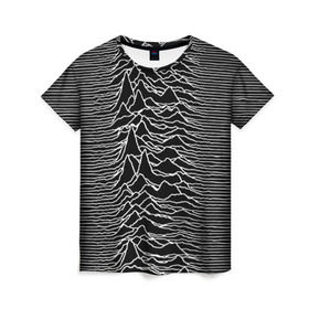 Женская футболка 3D с принтом Joy Division. Unknown Pleasures в Санкт-Петербурге, 100% полиэфир ( синтетическое хлопкоподобное полотно) | прямой крой, круглый вырез горловины, длина до линии бедер | Тематика изображения на принте: joy division | альбом | волны | горы | линии | обложка | панк | рок