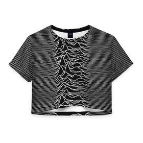 Женская футболка 3D укороченная с принтом Joy Division. Unknown Pleasures в Санкт-Петербурге, 100% полиэстер | круглая горловина, длина футболки до линии талии, рукава с отворотами | Тематика изображения на принте: joy division | альбом | волны | горы | линии | обложка | панк | рок