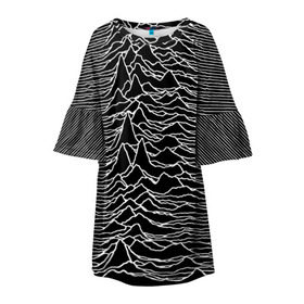 Детское платье 3D с принтом Joy Division. Unknown Pleasures в Санкт-Петербурге, 100% полиэстер | прямой силуэт, чуть расширенный к низу. Круглая горловина, на рукавах — воланы | joy division | альбом | волны | горы | линии | обложка | панк | рок