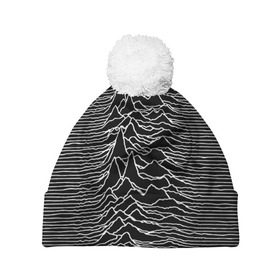 Шапка 3D c помпоном с принтом Joy Division. Unknown Pleasures в Санкт-Петербурге, 100% полиэстер | универсальный размер, печать по всей поверхности изделия | Тематика изображения на принте: joy division | альбом | волны | горы | линии | обложка | панк | рок