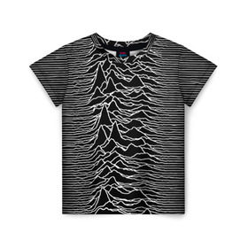 Детская футболка 3D с принтом Joy Division. Unknown Pleasures в Санкт-Петербурге, 100% гипоаллергенный полиэфир | прямой крой, круглый вырез горловины, длина до линии бедер, чуть спущенное плечо, ткань немного тянется | joy division | альбом | волны | горы | линии | обложка | панк | рок