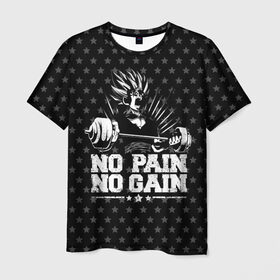 Мужская футболка 3D с принтом No Pain No Gain в Санкт-Петербурге, 100% полиэфир | прямой крой, круглый вырез горловины, длина до линии бедер | Тематика изображения на принте: 