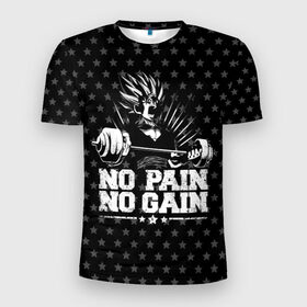 Мужская футболка 3D спортивная с принтом No Pain No Gain в Санкт-Петербурге, 100% полиэстер с улучшенными характеристиками | приталенный силуэт, круглая горловина, широкие плечи, сужается к линии бедра | 