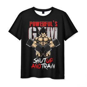 Мужская футболка 3D с принтом Powerful Gym в Санкт-Петербурге, 100% полиэфир | прямой крой, круглый вырез горловины, длина до линии бедер | dragon ball | powerful | strong | workout | воркаут | драгон бол