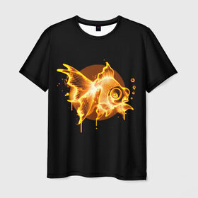 Мужская футболка 3D с принтом Золотая рыбка в Санкт-Петербурге, 100% полиэфир | прямой крой, круглый вырез горловины, длина до линии бедер | агрессивные | арт | веселые | дыым | интересные | новинки | огонь | пламя | популярное | узор